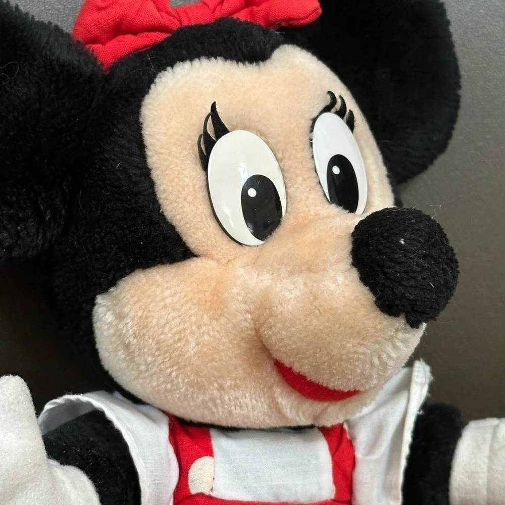 Vintage Disney Parks Minnie Mouse Plush Doll 12” Red Polka Dot Dress Disneyland